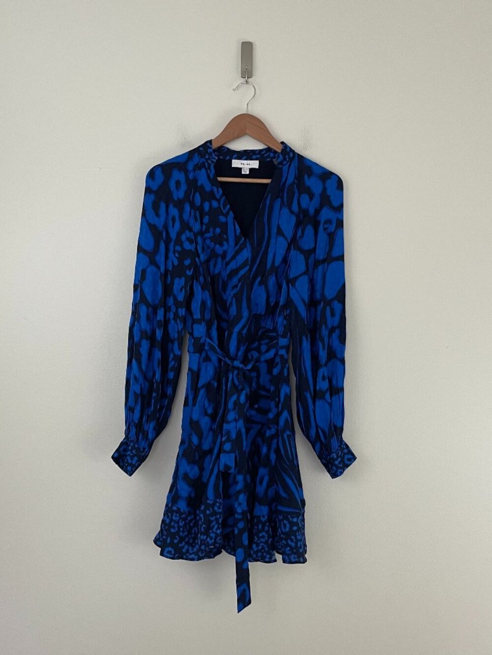 Reiss Kerri Printed Blouson Sleeve Mini Dress in Blue/Navy Size 2